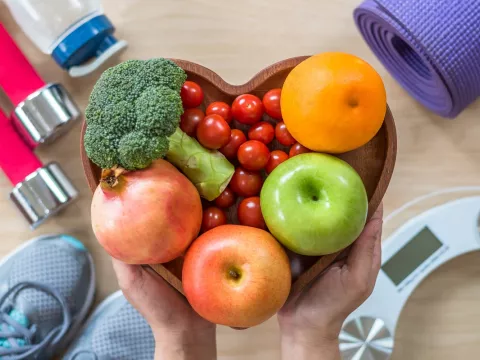 bowl of fruit in the shape of a heart