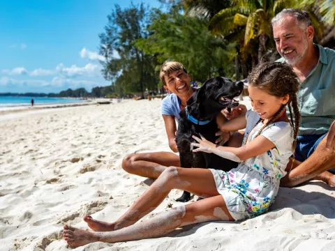 A happy family at the beach.