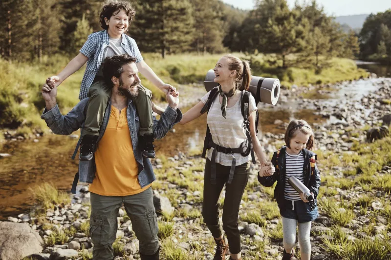 A family hiking.