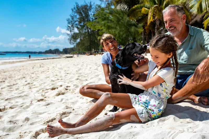 A happy family at the beach.