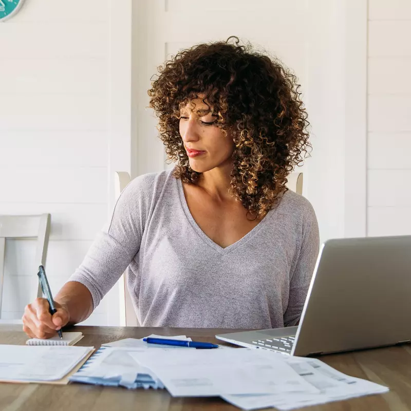 A woman working from home. 