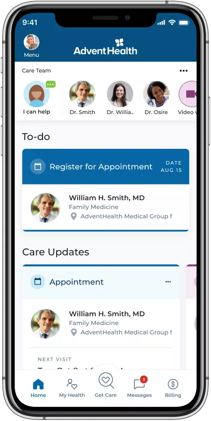 A screenshot of the AdventHealth App.